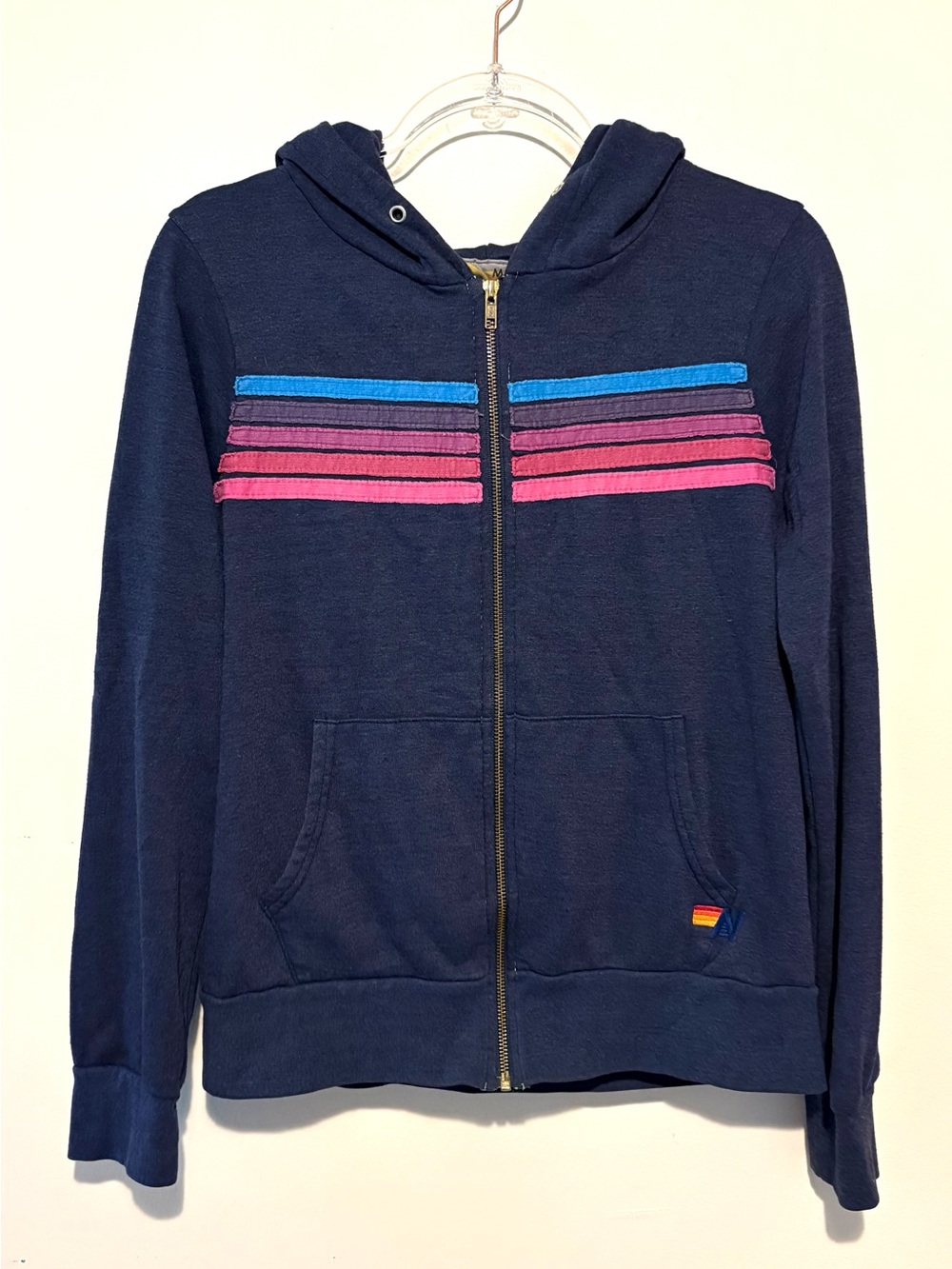 Aviator Nation navy five stripe zip up hoodie